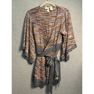 Mimi Chica Striped Knit Wrap Cardigan Women Medium Boho Festival Tie Waist